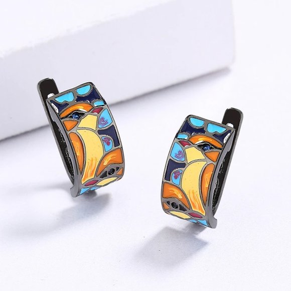 Sterling silver earrings with Multicolor acrylic accents. - Picture 4 of 4